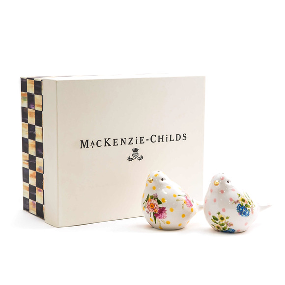 Mackenzie Childs Wildflowers Bird Salt & Pepper Shaker Gift Set in Box New - Picture 1 of 9